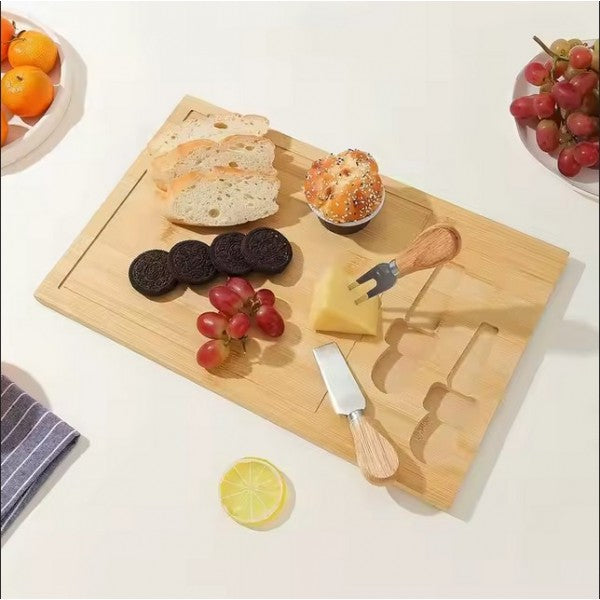 Ορθογώνιος δίσκος τυριών από μπαμπού με 2 διαφορετικά εξαρτήματα